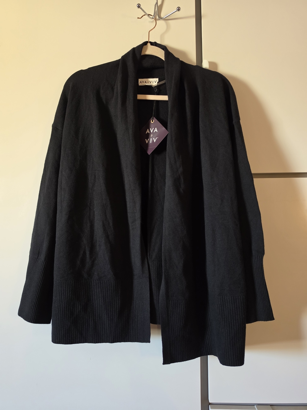 Ava & Viv Black Open-Front Draped Cardigan Jacket